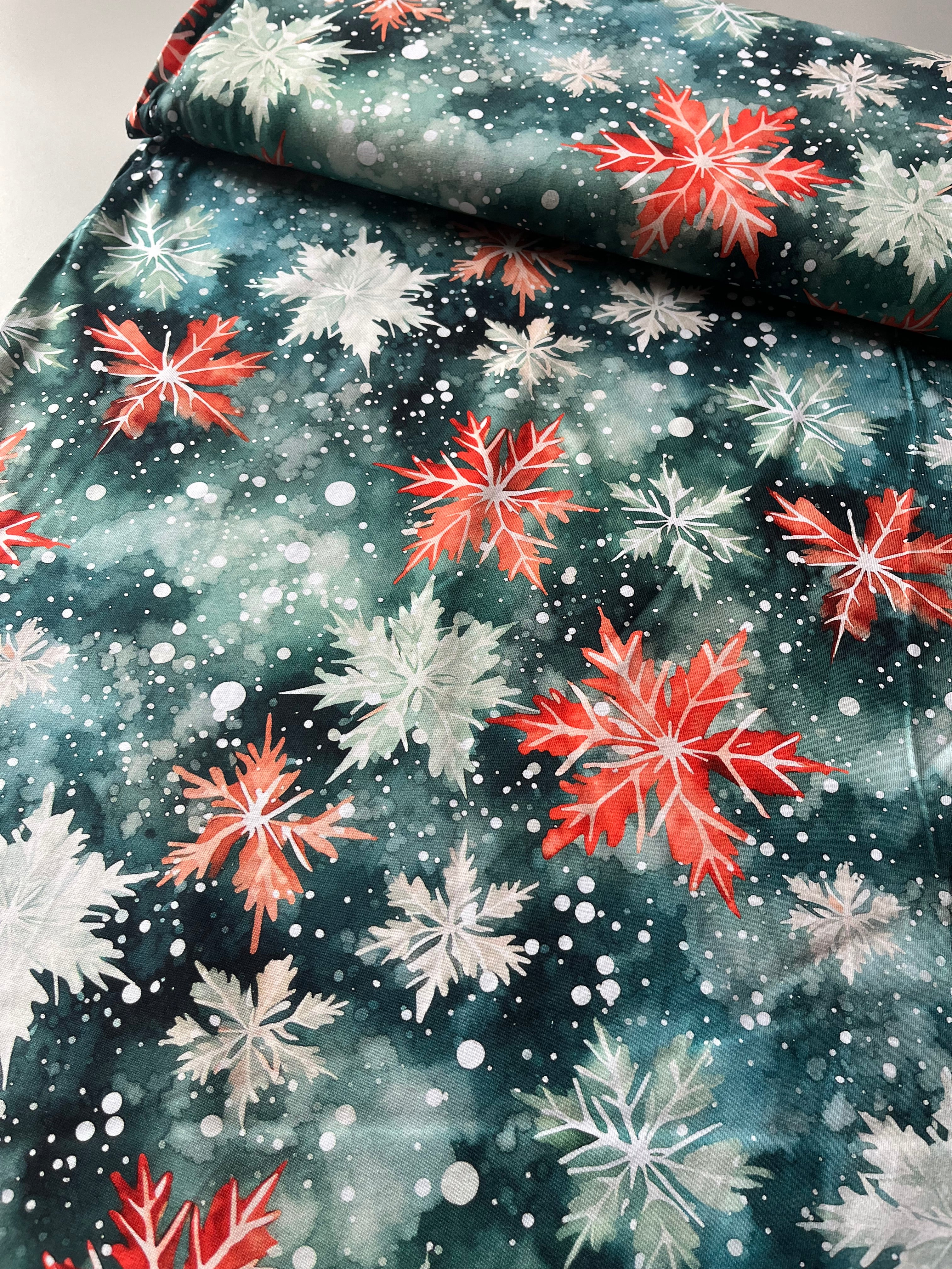 Grün Schneeflocken Jersey Lagerware